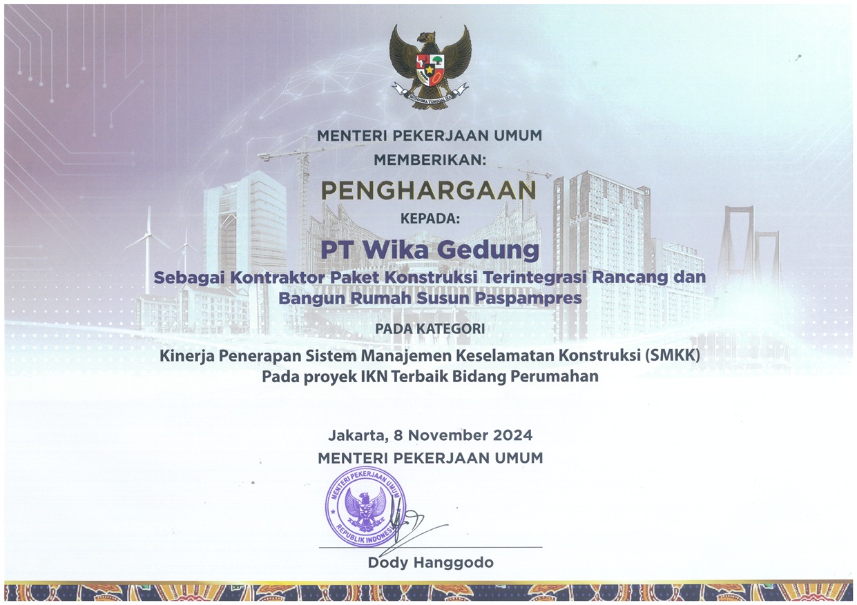 Public Works Award for Construction Safety Management System (SMKK) Implementation Performance in the IKN Project